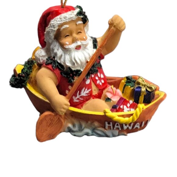 Hawaiian Santa Claus Rowing Canoe Christmas Ornament Festive Tree Décor Hand-Pai - Picture 12 of 15